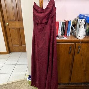 Elegant Burgundy Women's Cowl-Neck Evening Dress